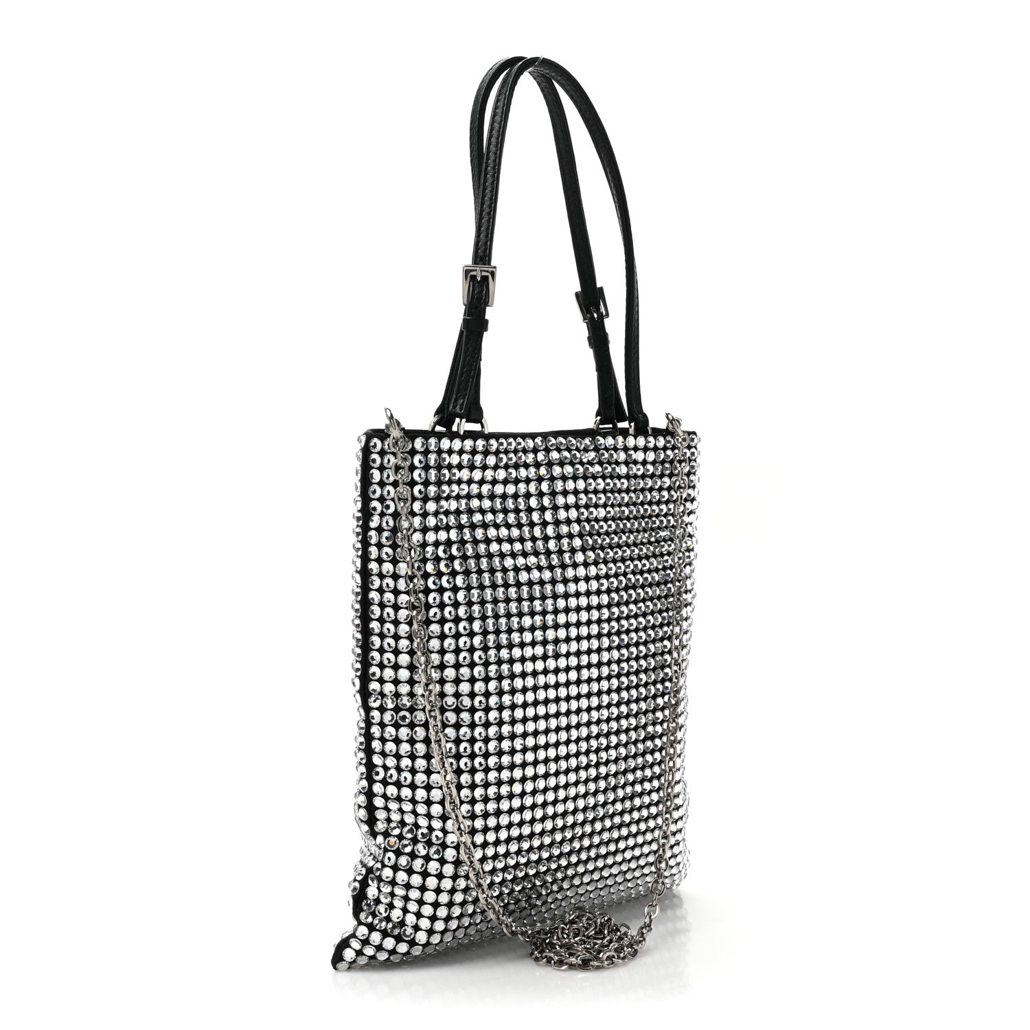 Prada Satin Crystal Metal Triangle Logo Chain Crossbody Handbag Cristal 3 of 9