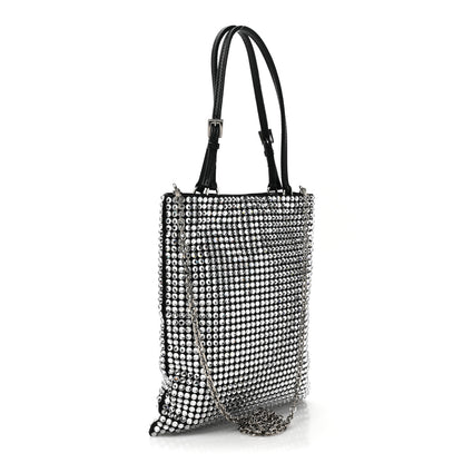 Prada Satin Crystal Metal Triangle Logo Chain Crossbody Handbag Cristal 3 of 9