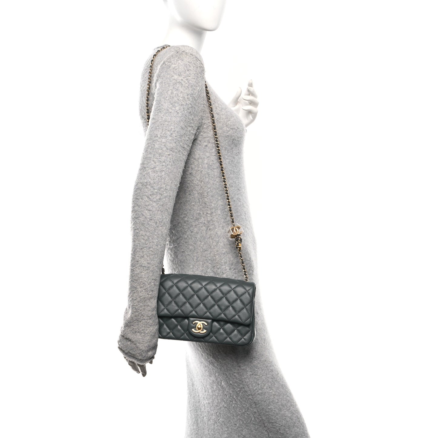Lambskin Quilted Medium Rectangular CC Slide Flap Grey