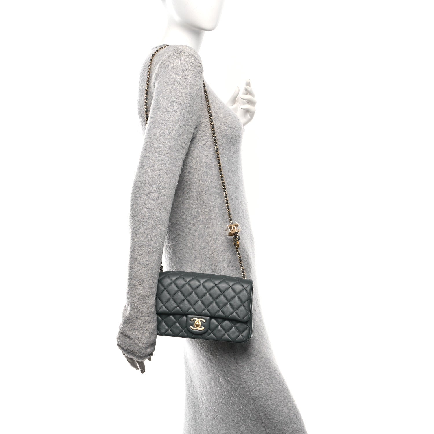 Chanel Lambskin Quilted Medium Rectangular CC Slide Flap Grey 2 of 11