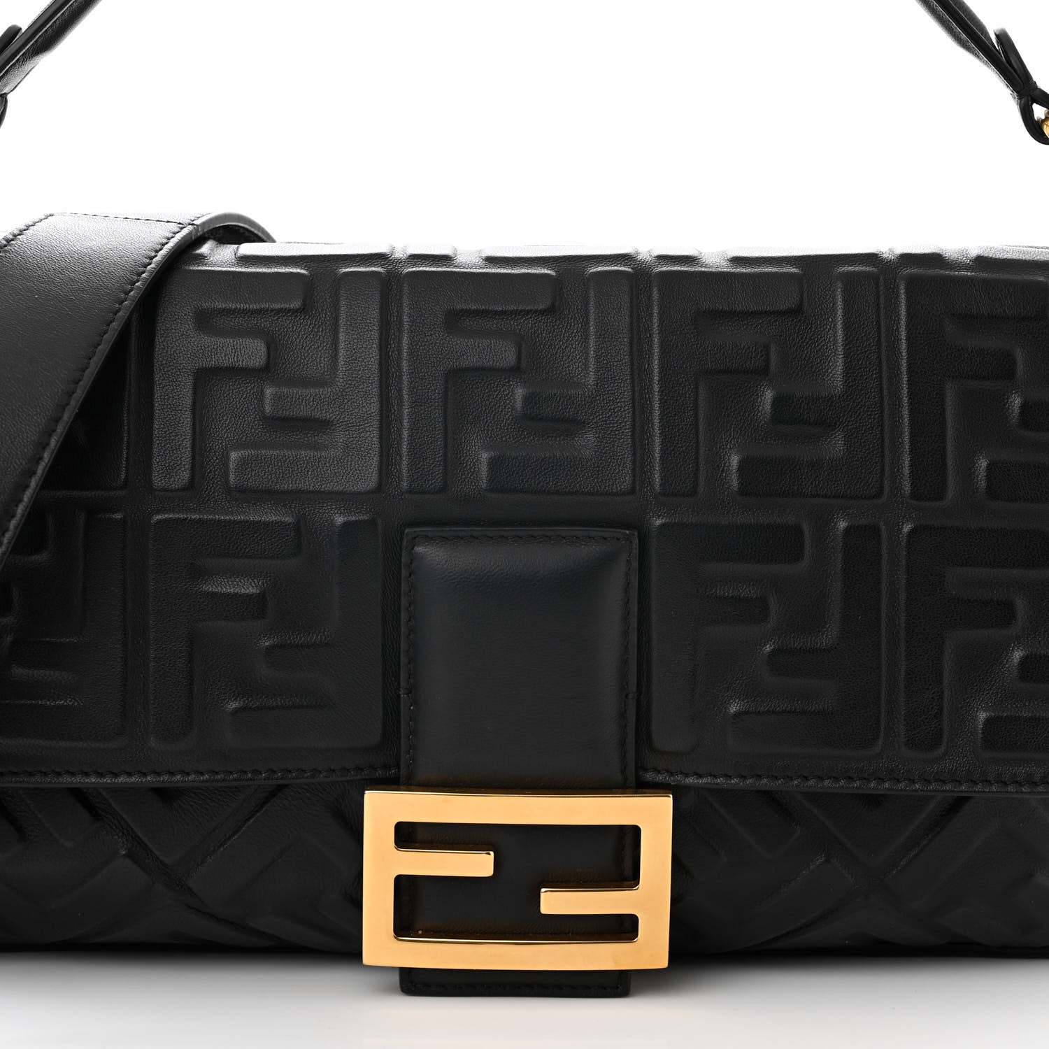 Fendi Nappa FF 1974 Embossed Large Baguette Black 5 of 9