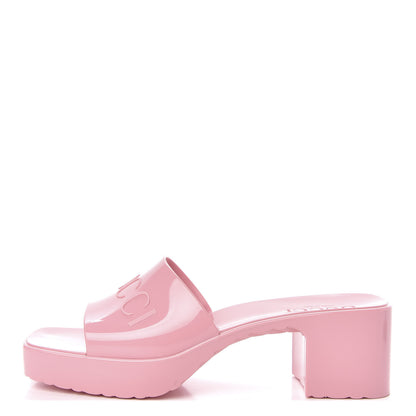 Gucci Rubber Gucci Logo Womens Platform 20/60mm Slide Sandals 36 Wild Rose 1 of 9
