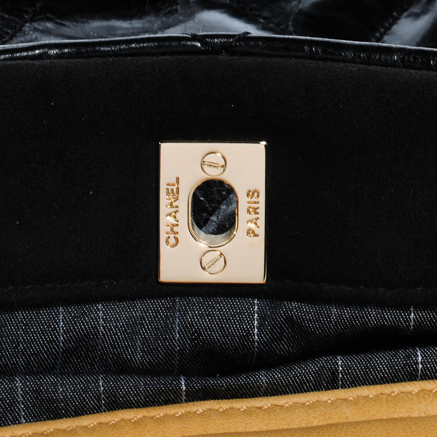 Glazed Calfskin Portobello Tote Black Beige