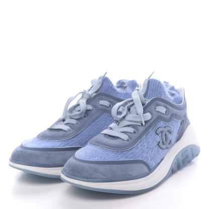 Chanel Suede Calfskin Stretch Fabric CC Sneakers 37.5 Light Blue 3 of 7