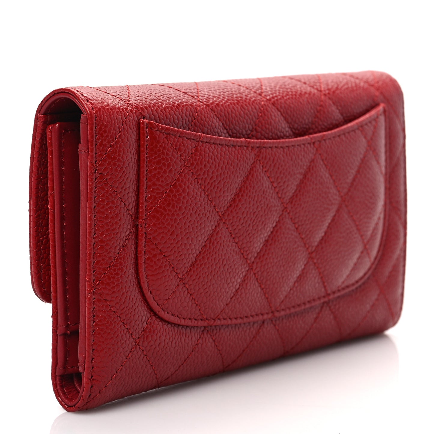 Caviar Quilted Long Flap Wallet Red