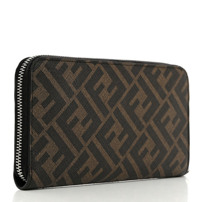 Fendi Glazed Fabric Vitello Liberty FF 1974 Diagonal Zip Around Wallet Tobacco Rosso Black 3 of 7