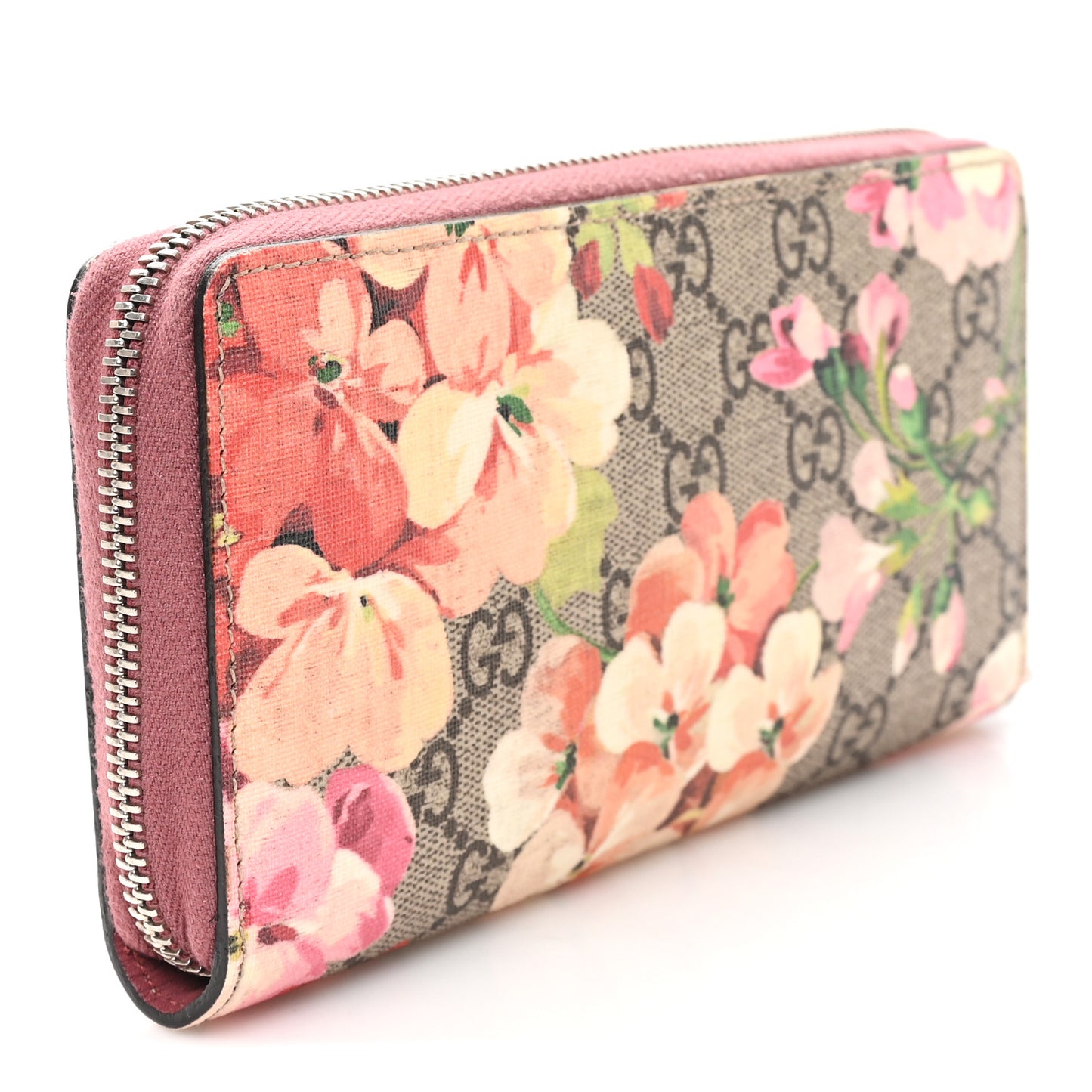 GG Supreme Monogram Blooms Zip Around Wallet Beige Multicolor Dry Rose