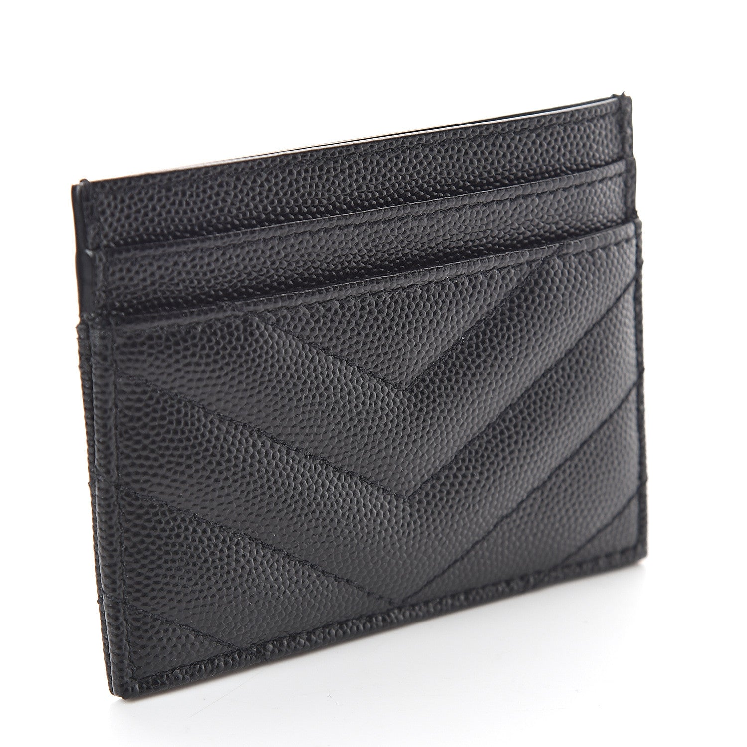 Saint Laurent Grain De Poudre Matelasse Chevron Monogram Credit Card Case Black 2 of 5
