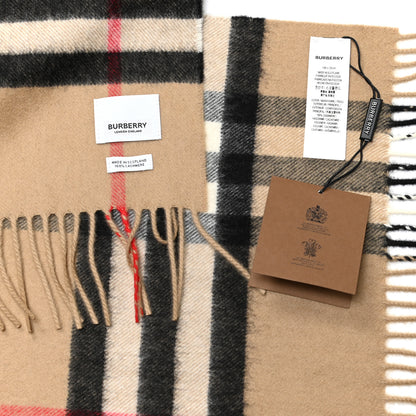 Burberry Cashmere Giant Check Fringe Scarf Archive Beige 4 of 4