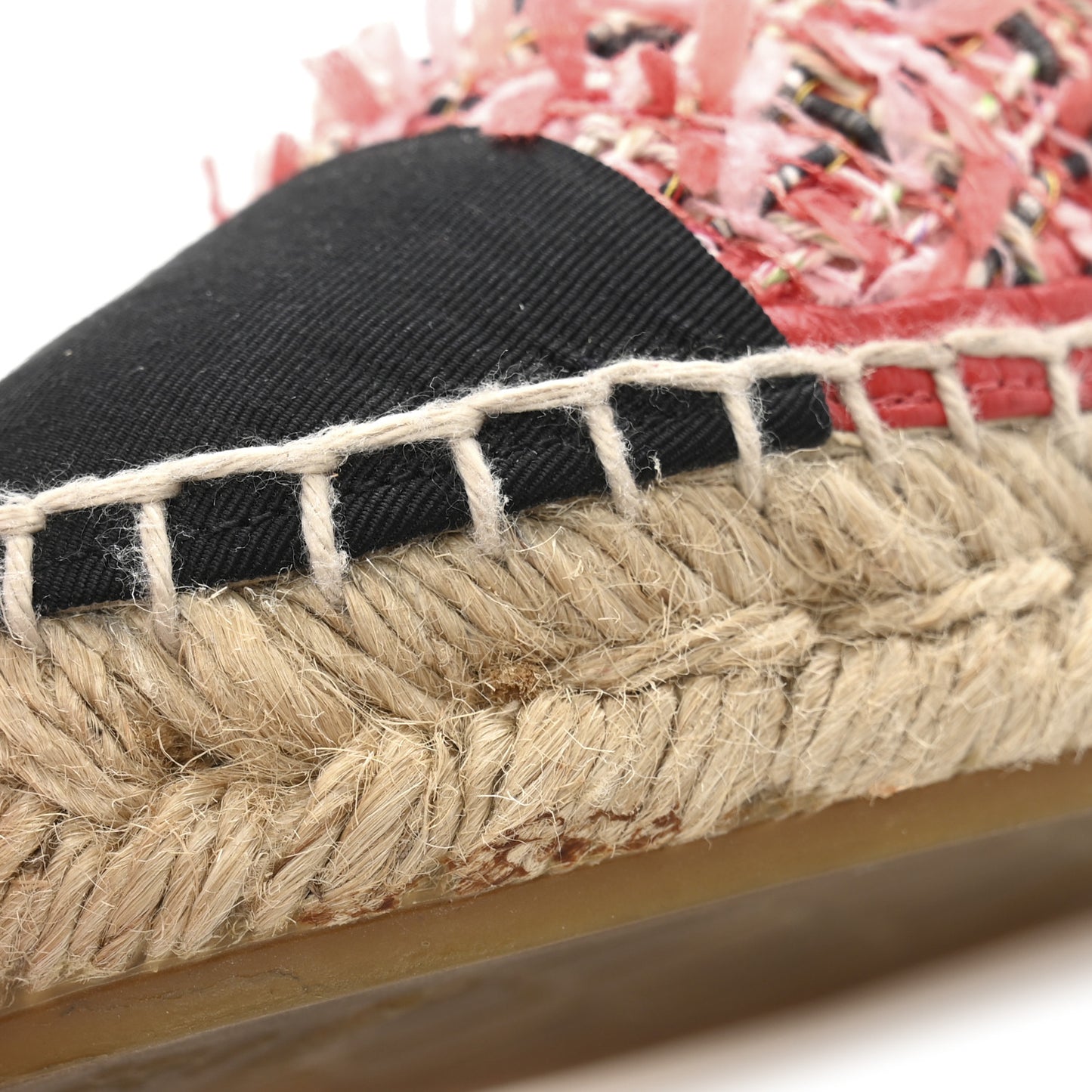 Tweed Grosgrain CC Espadrilles 36 Coral Red Pink Black