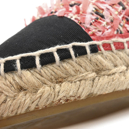 Chanel Tweed Grosgrain CC Espadrilles 36 Coral Red Pink Black 10 of 10