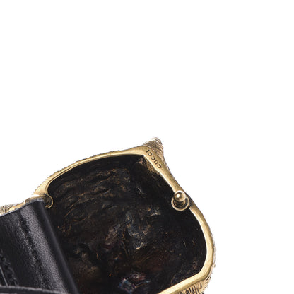 Gucci Calfskin Brass Feline Buckle Belt 80 32 Black 6 of 7
