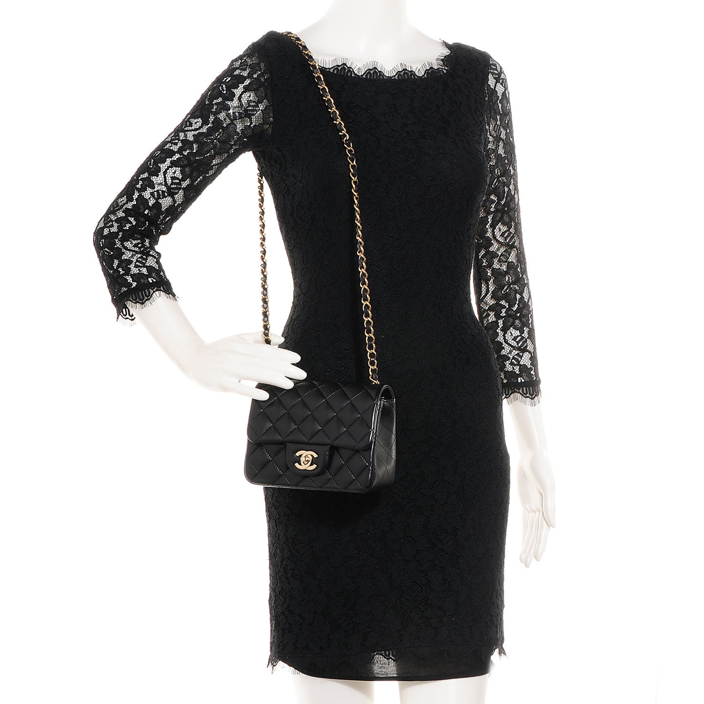 Lambskin Quilted Mini Square Flap Black