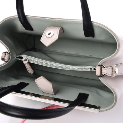 Fendi Vitello Dolce Fox Goat Bi-Color Sad Eyes Mirror Charm Petite 2Jours Tote Grigio Polvere Black 5 of 6