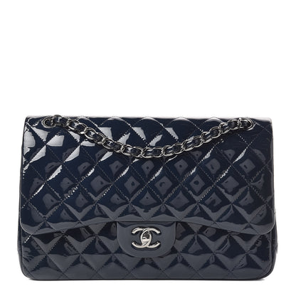 Chanel Patent Quilted Jumbo Double Flap Navy 1 of 14