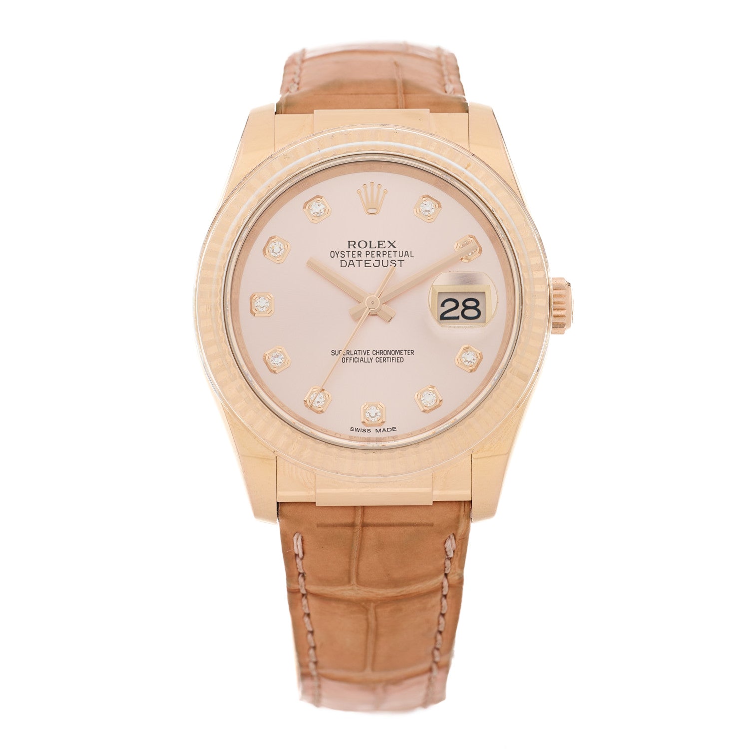 Rolex 18K Everose Gold Alligator Diamond 36mm Oyster Perpetual Datejust Watch Pink 116135 1 of 5
