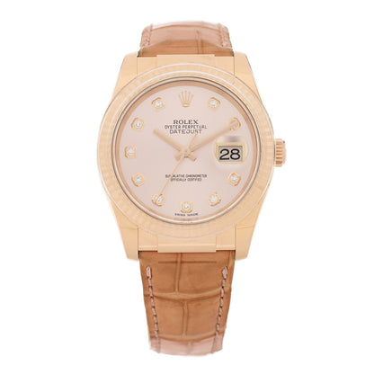 Rolex 18K Everose Gold Alligator Diamond 36mm Oyster Perpetual Datejust Watch Pink 116135 1 of 5