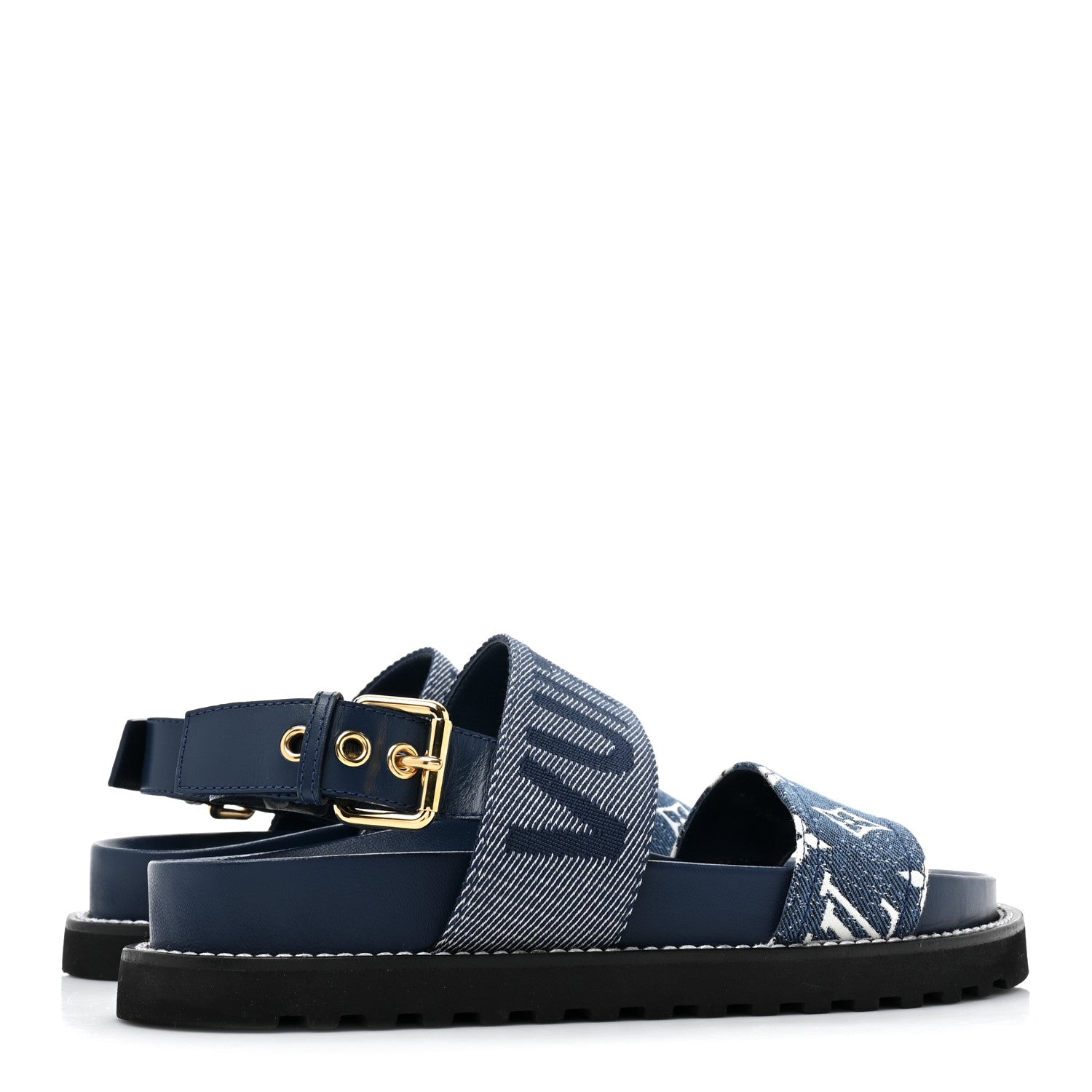 Louis Vuitton Monogram Denim Paseo Flat Comfort Sandals 38.5 Navy Blue 4 of 13