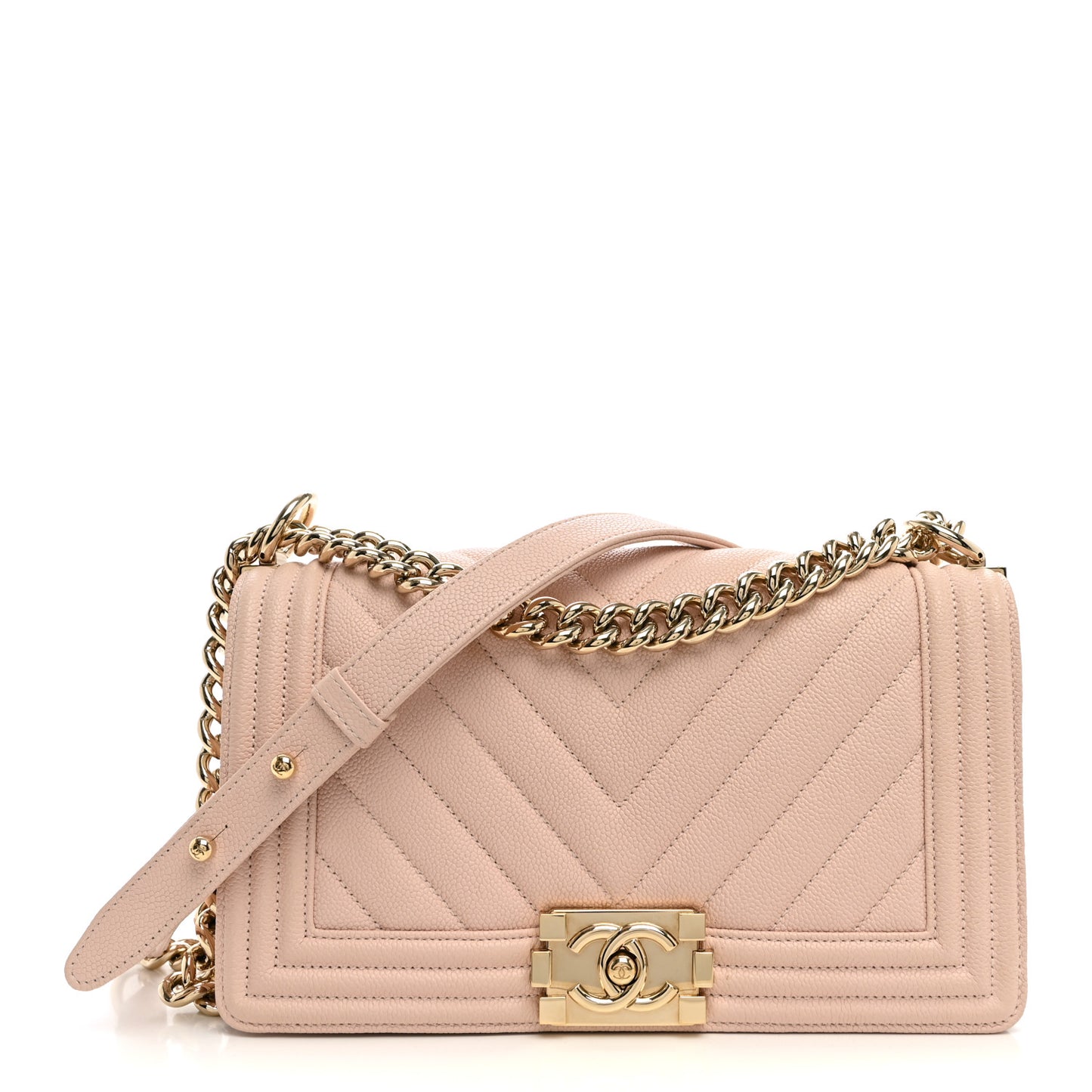 Caviar Chevron Quilted Medium Boy Flap Light Pink