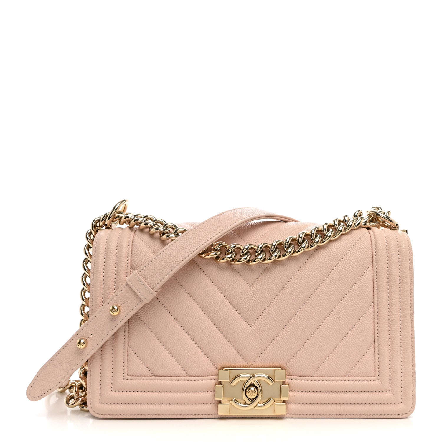 Chanel Caviar Chevron Quilted Medium Boy Flap Light Pink 1 of 10