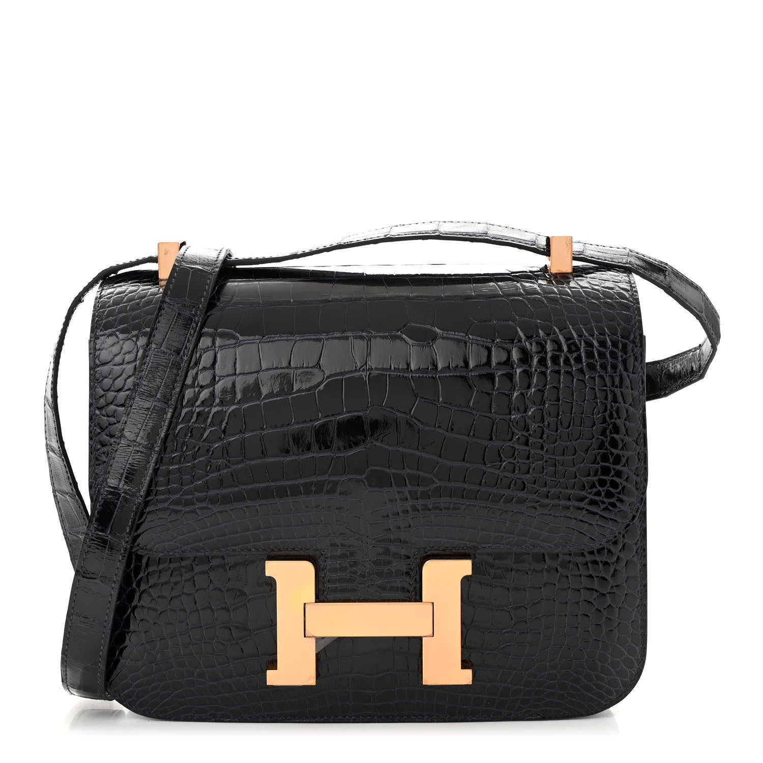 Hermes Shiny Alligator Verso Constance 24 Bleu Marine Cuivre 1 of 11