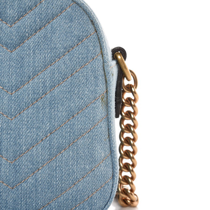 Gucci Denim Matelasse Small Pearly GG Marmont Chain Shoulder Bag Blue 9 of 10