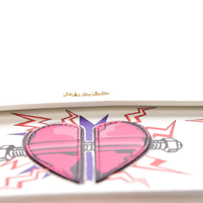 Prada X UNIVERSAL STUDIOS Saffiano Frankenstein Heart Top Handle Flap Bag White Fuxia 10 of 13