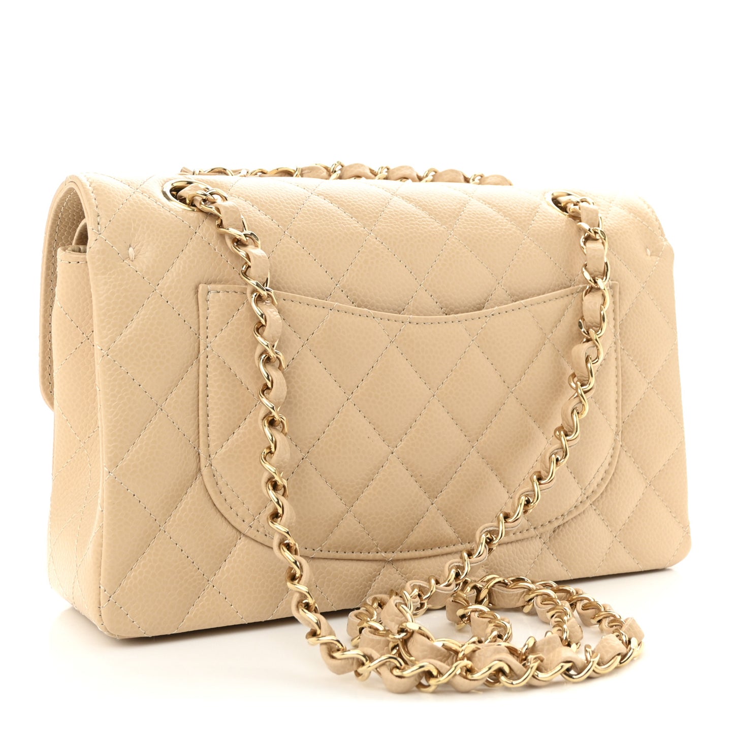 Caviar Quilted Small Double Flap Beige