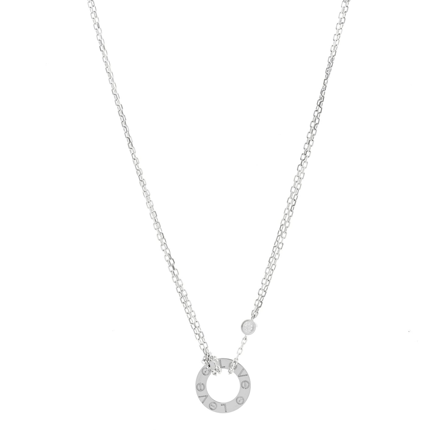 18K White Gold 2 Diamond LOVE Necklace