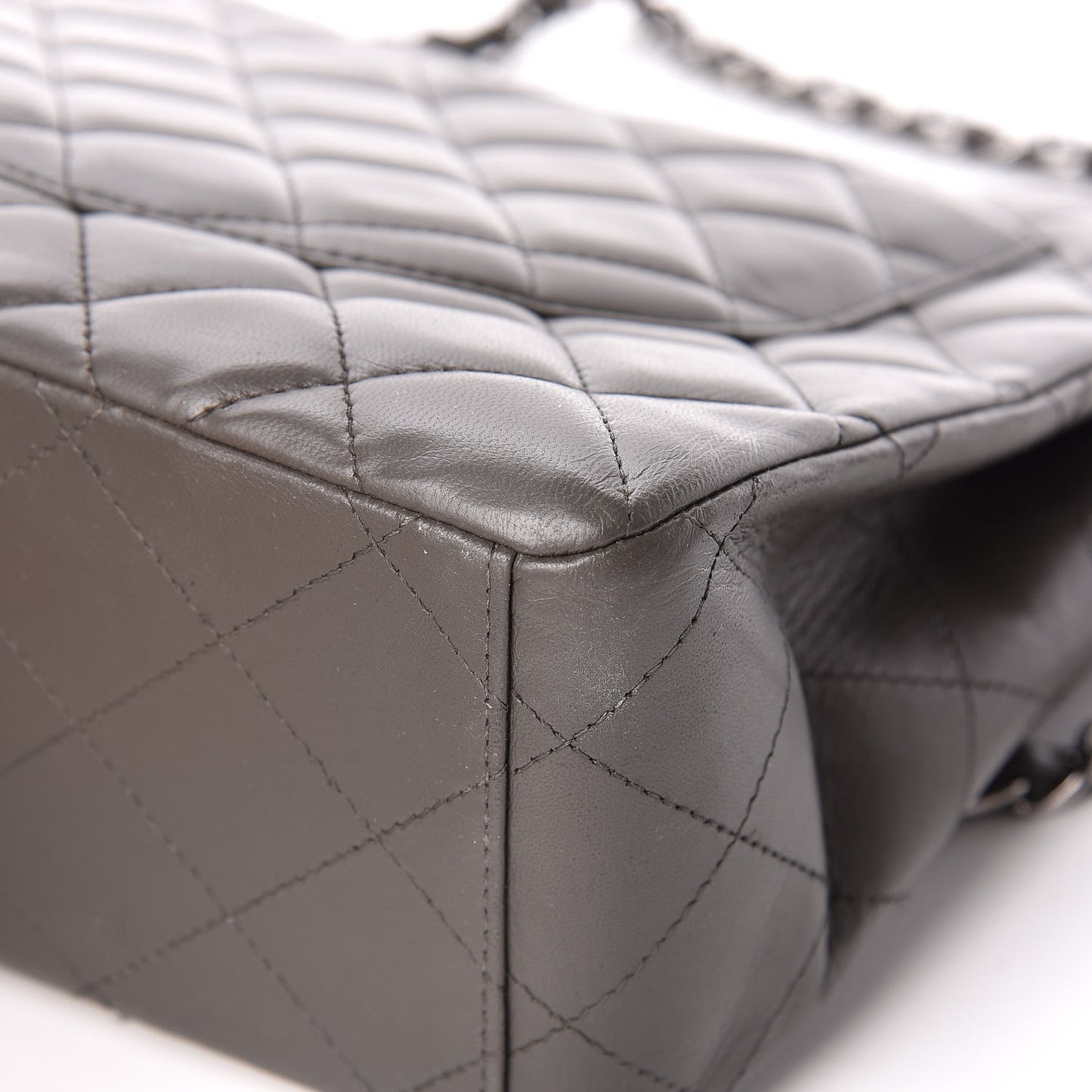 Lambskin Quilted Maxi Single Flap Dark Grey