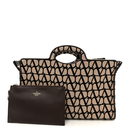 Valentino Garavani Toile Iconographe Goatskin Le Troisieme Shopping Bag Naturale Black Fondant 3 of 10