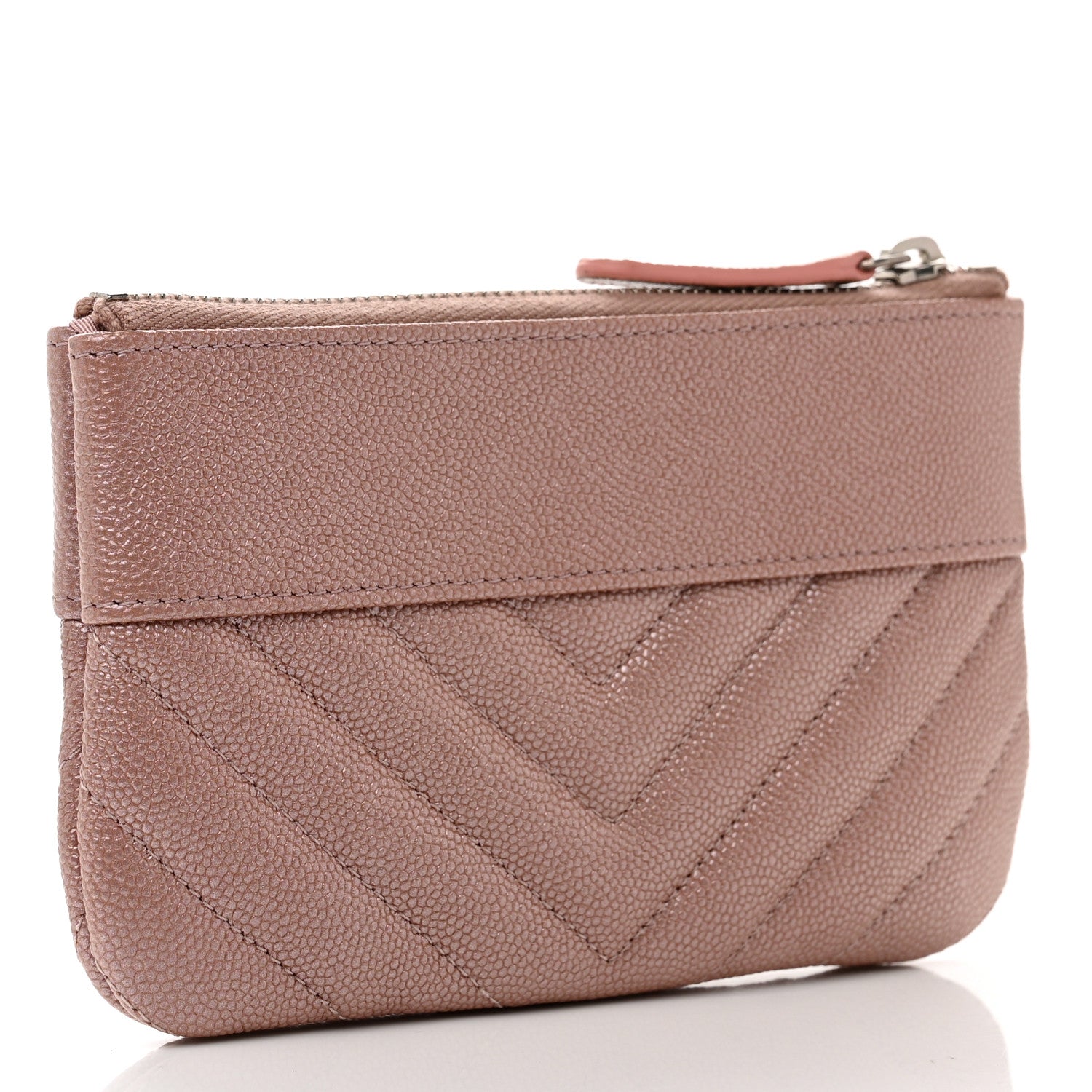 Chanel Metallic Caviar Chevron Quilted Small Vintage Mademoiselle Cosmetic Case Pink 3 of 8