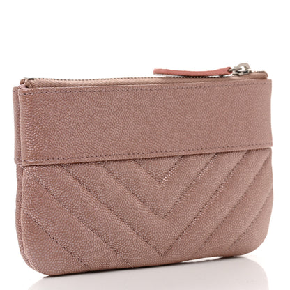 Chanel Metallic Caviar Chevron Quilted Small Vintage Mademoiselle Cosmetic Case Pink 3 of 8