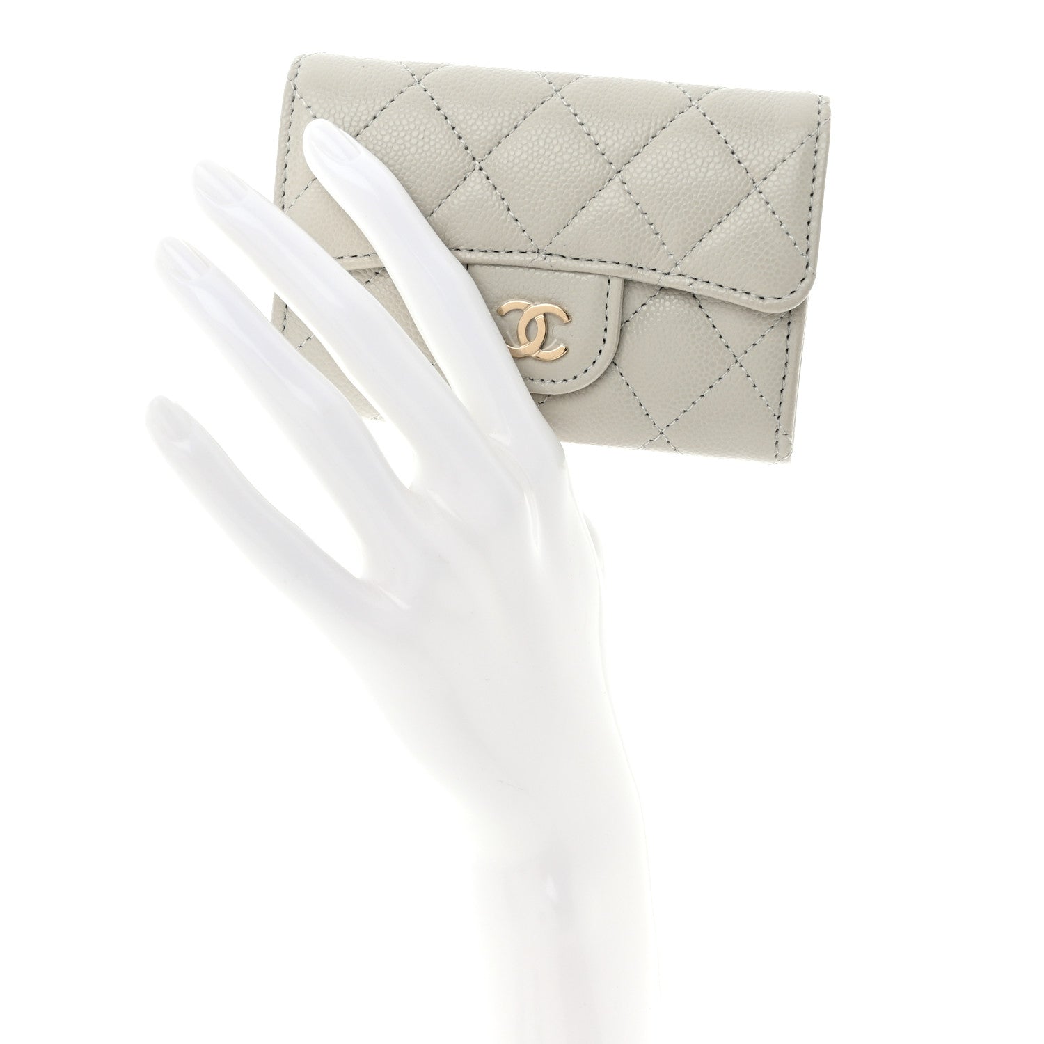 Chanel Caviar Quilted Flap Card Holder Wallet Light Grey 2 of 9