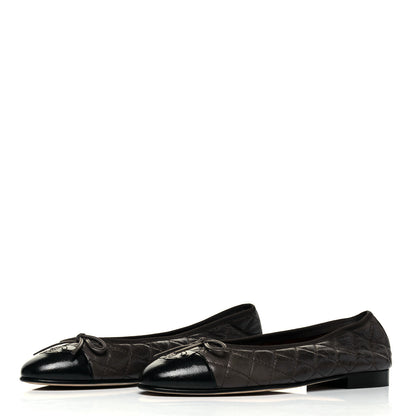 Chanel Metallic Aged Calfskin Patent Quilted CC Cap Toe Ballerina Flats 39 Dark Brown 3 of 7