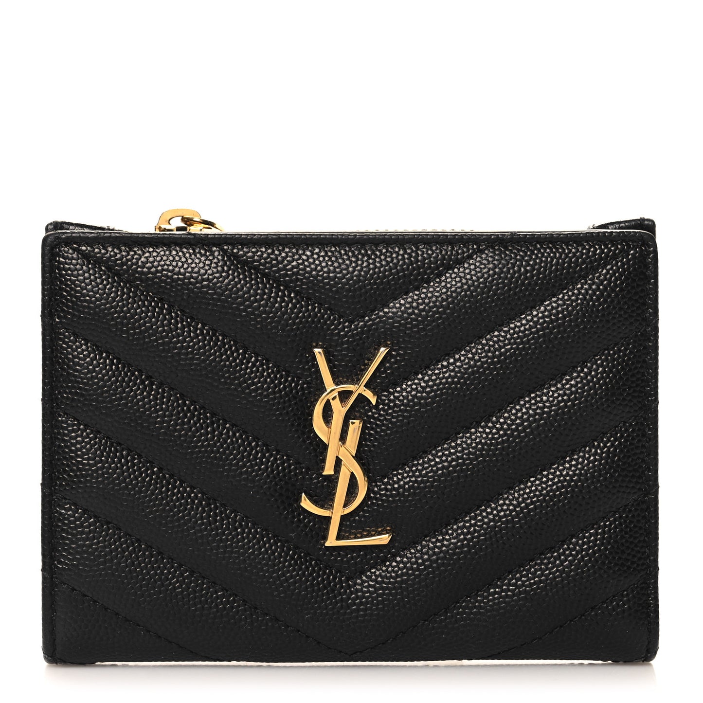 Grain De Poudre Matelasse Chevron Monogram Zipped Two-Part Wallet Black