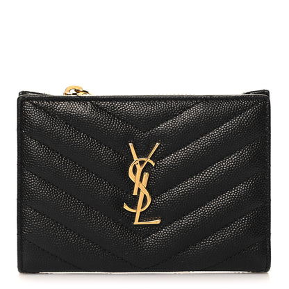 Saint Laurent Grain De Poudre Matelasse Chevron Monogram Zipped Two-Part Wallet Black 1 of 9