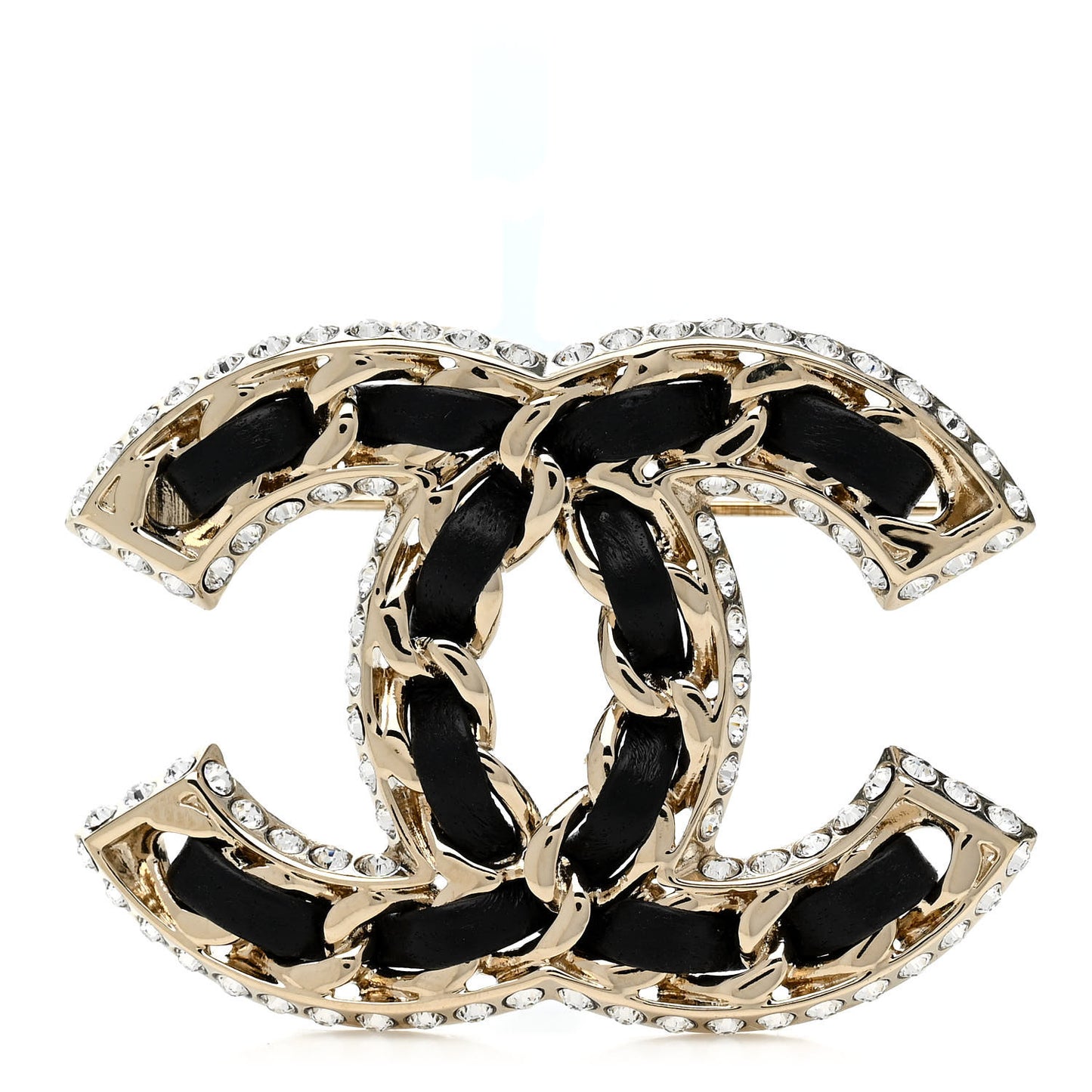 Lambskin Crystal CC Chain Brooch Black Gold