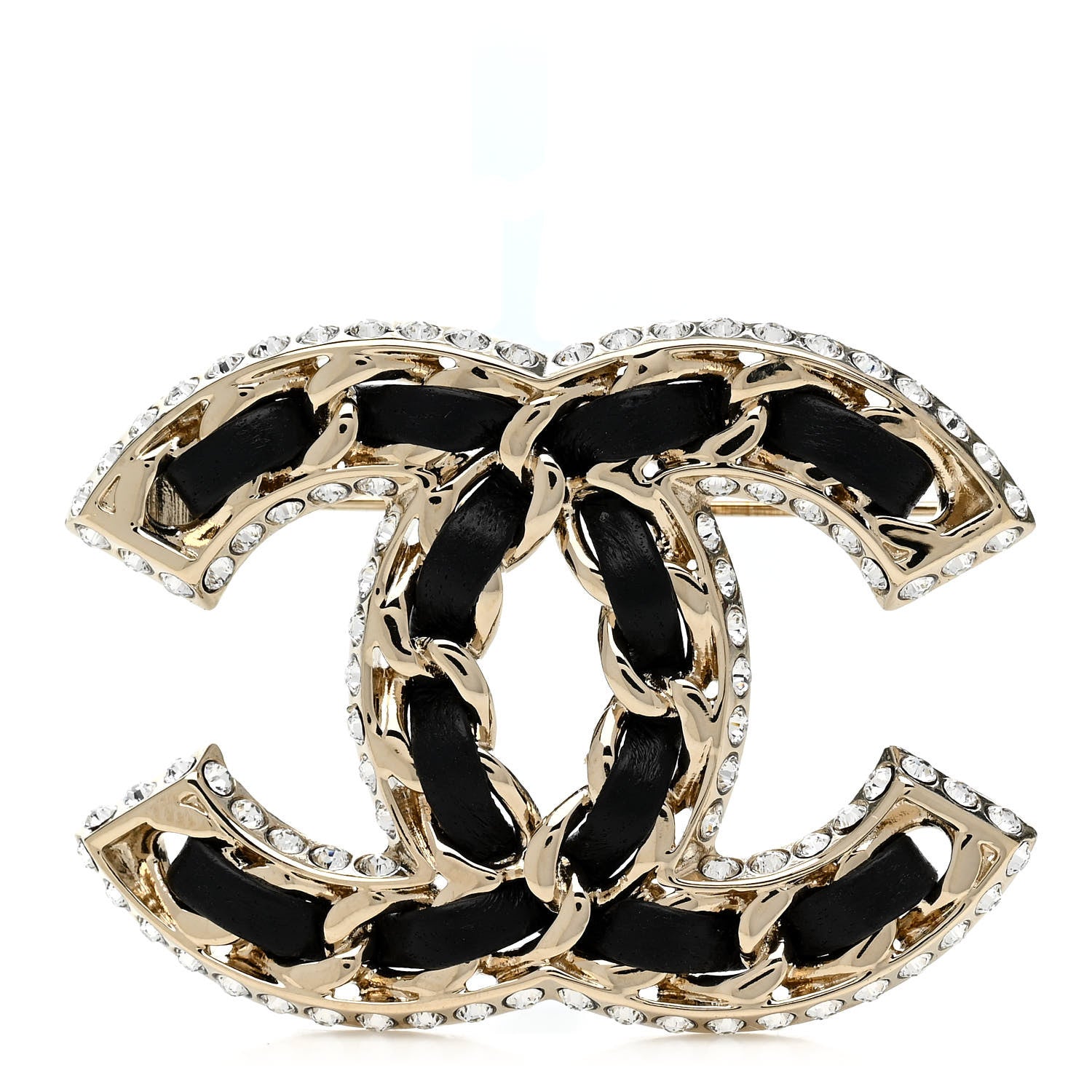 Chanel Lambskin Crystal CC Chain Brooch Black Gold 1 of 4