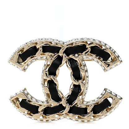 Chanel Lambskin Crystal CC Chain Brooch Black Gold 1 of 4