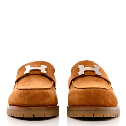 Hermes Suede Goatskin Womens Faubourg Loafers 37.5 Naturel 2 of 9