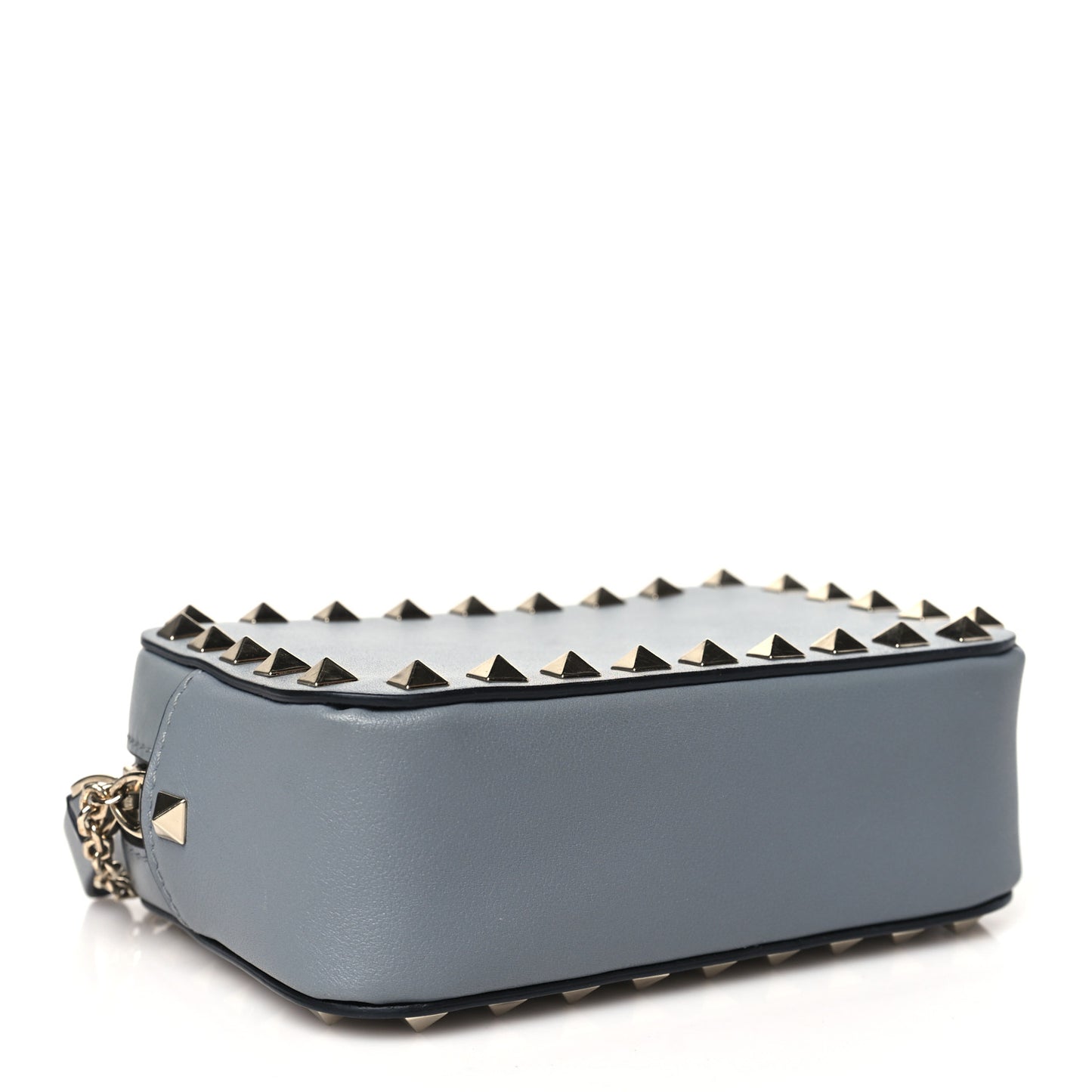 Calfskin Small Rockstud Chain Camera Crossbody Bag Light Stone