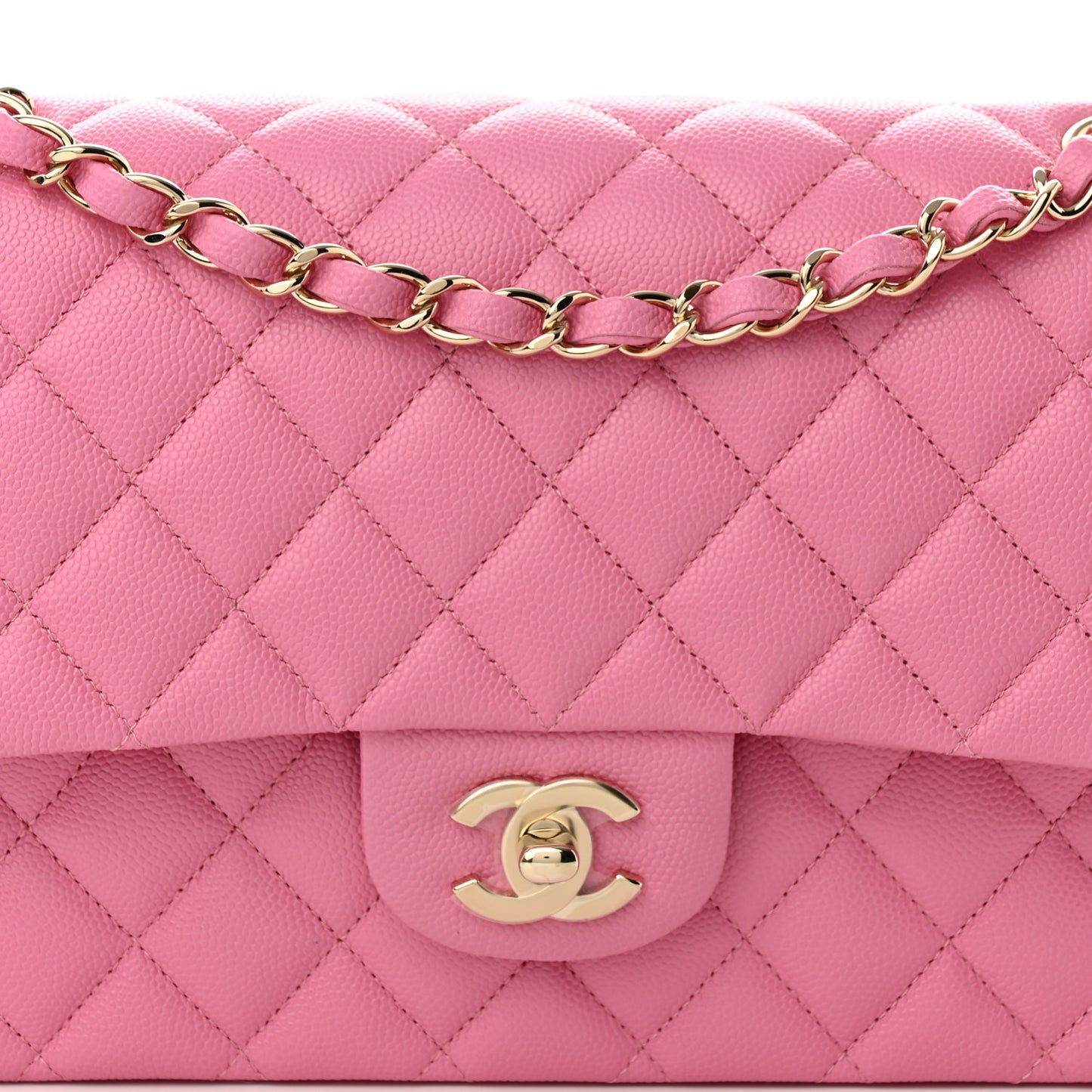 Caviar Quilted Medium Double Flap Pink