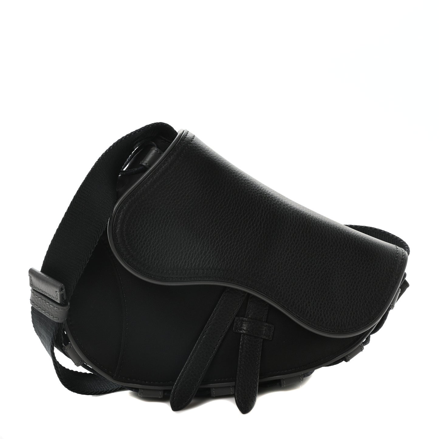 X SACAI Grained Calfskin Technical Fabric Mens Saddle Bag Black