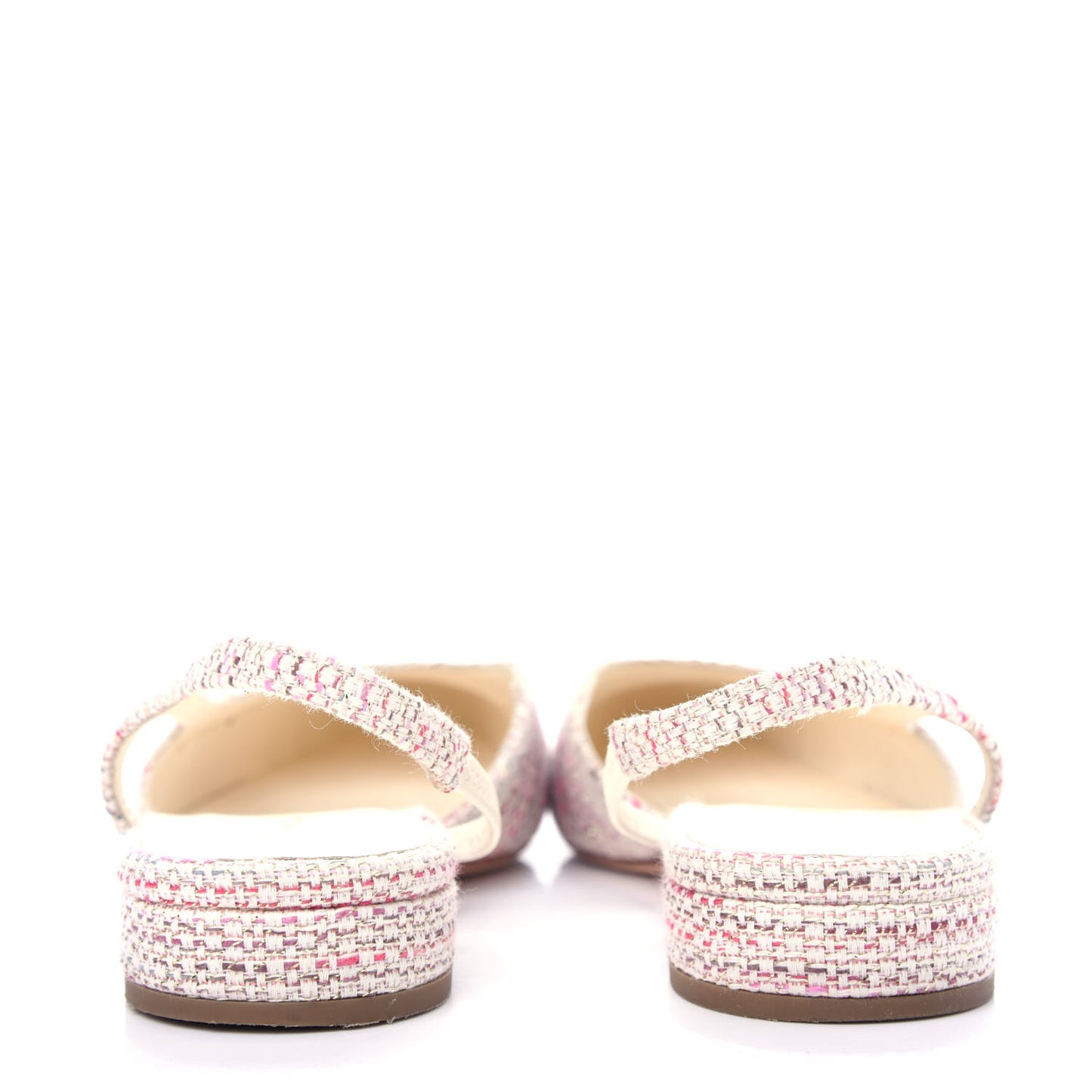 Tweed Patent Cap Toe CC Slingback Flat 36.5 Pink White