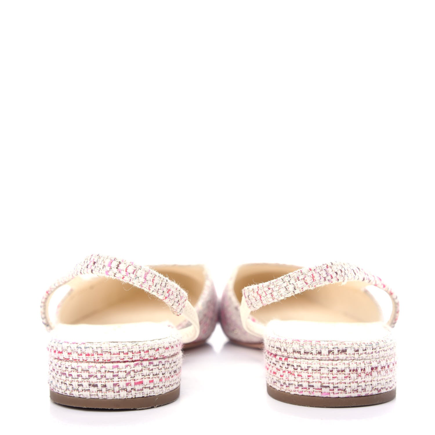 Chanel Tweed Patent Cap Toe CC Slingback Flat 36.5 Pink White 7 of 10