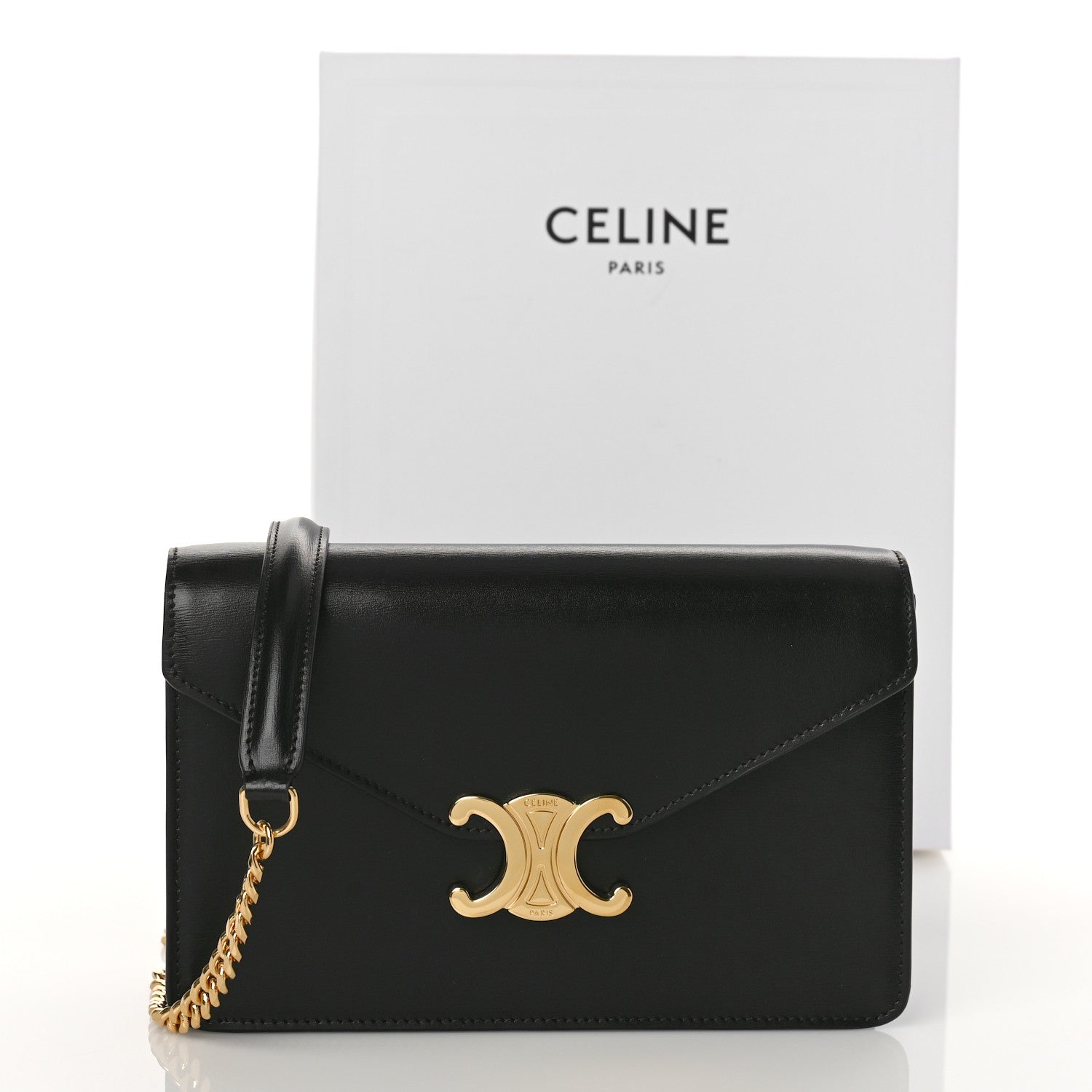 Celine Shiny Calfskin Triomphe Margo Wallet on Chain Black 9 of 9