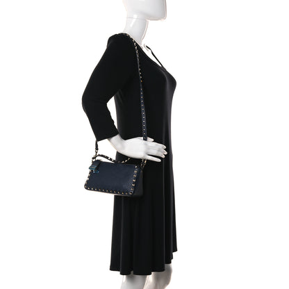 Valentino Garavani Pebbled Calfskin Small Rockstud Flip Lock Shoulder Bag Marine 2 of 9
