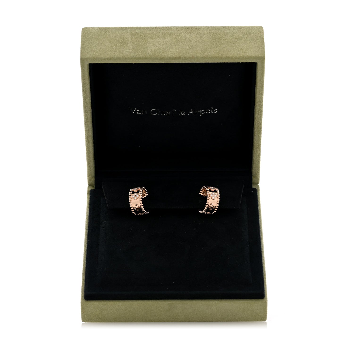 18K Rose Gold Diamond Perlee Clovers Hoop Earrings
