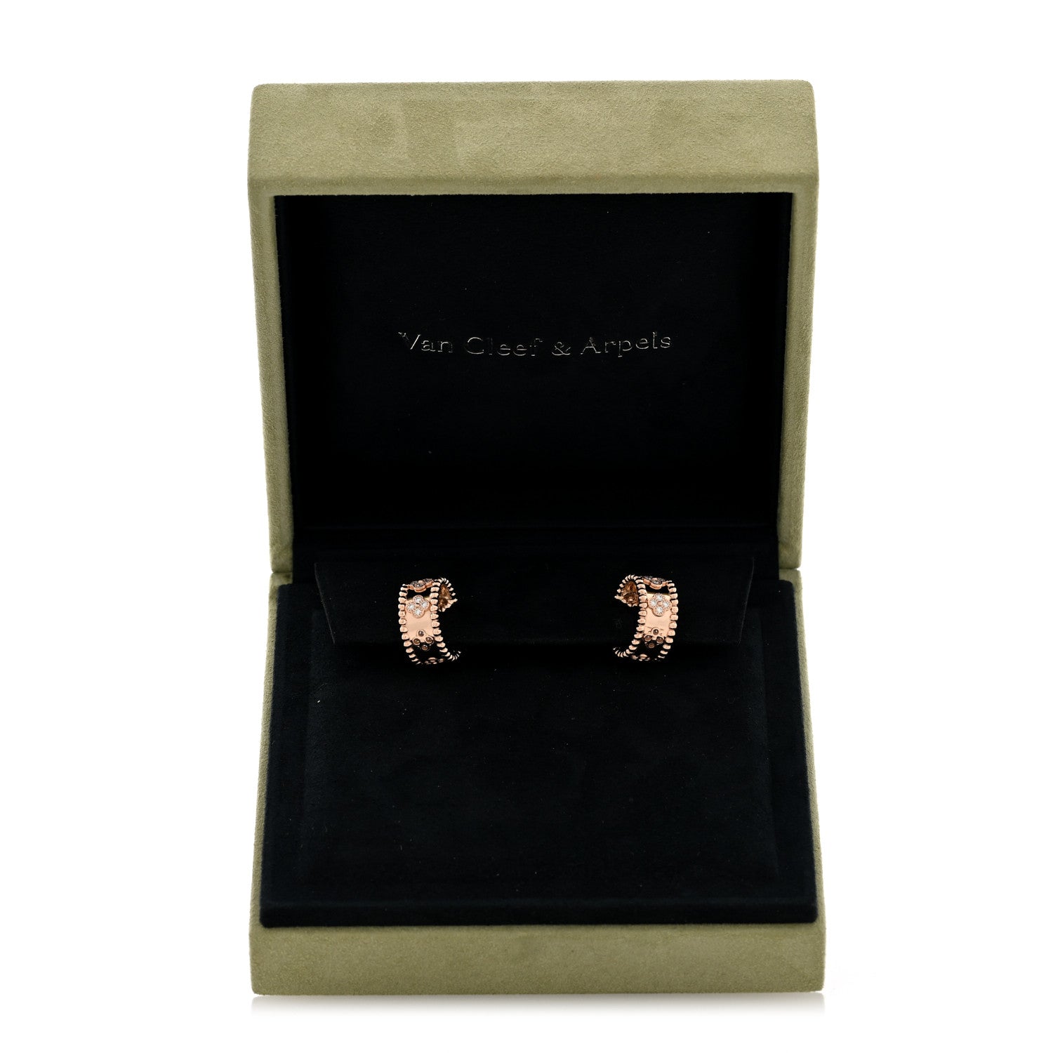Van Cleef & Arpels 18K Rose Gold Diamond Perlee Clovers Hoop Earrings 5 of 5